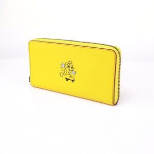 New Coach Disney Mickey Riding Skateboard Accordion Zip Wallet Banana Yellow